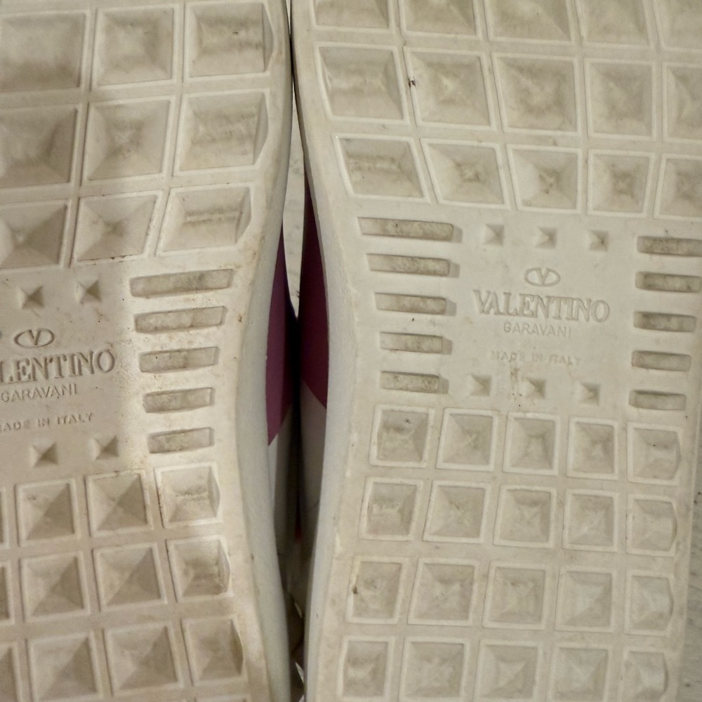 Valentino White and Pink Sneakers with Minimal Rockstuds on heel - Picture 7 of 9